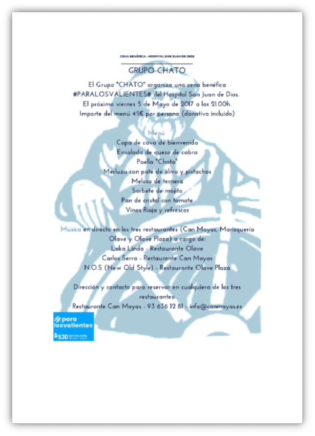 Menú solidari Restaurants grup "Chato"